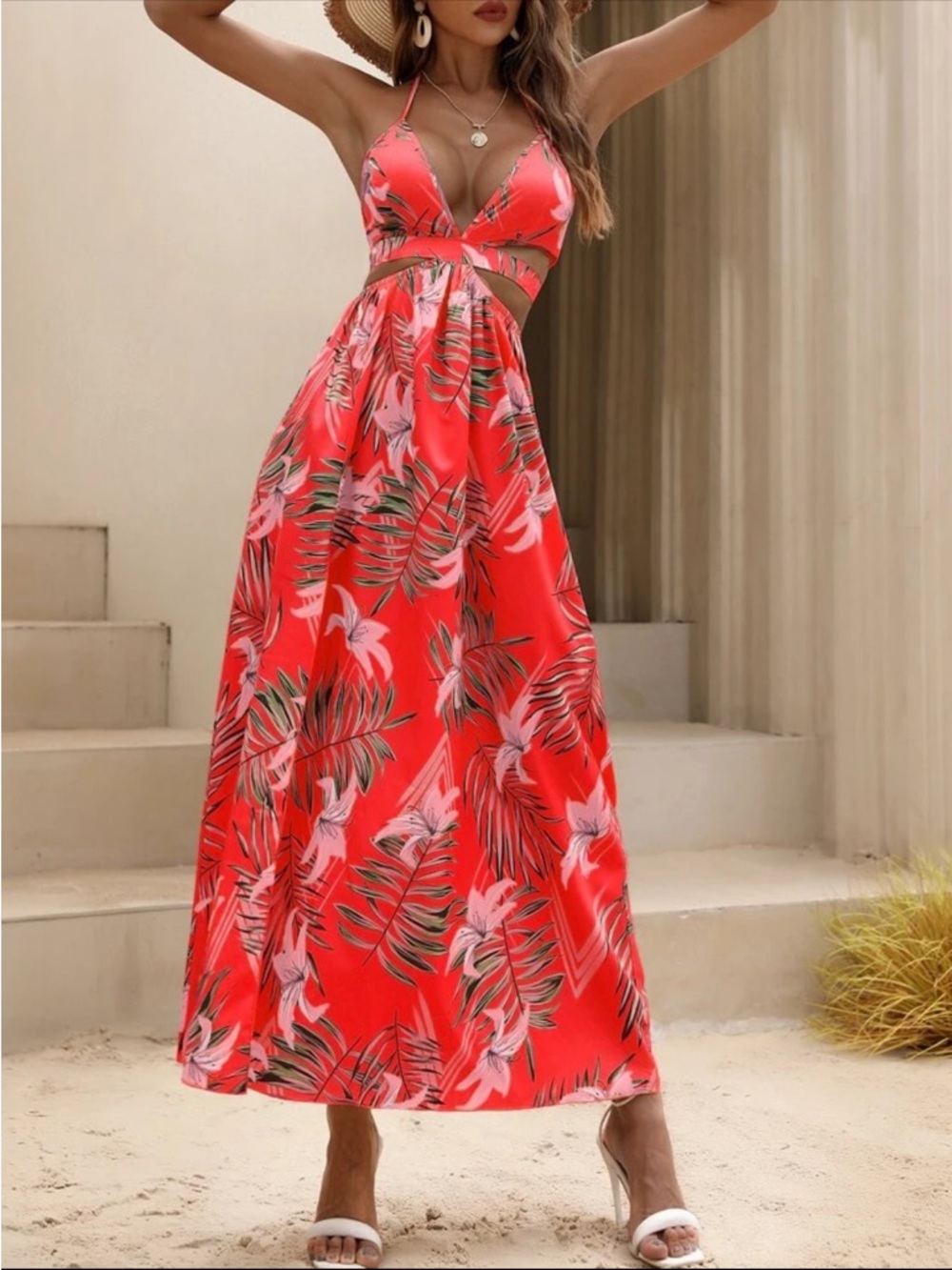 Coral maxi vacation dress